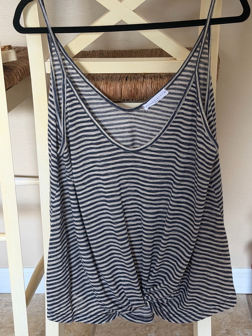 Striped Knot-Front Tank Top - Navy & Cream